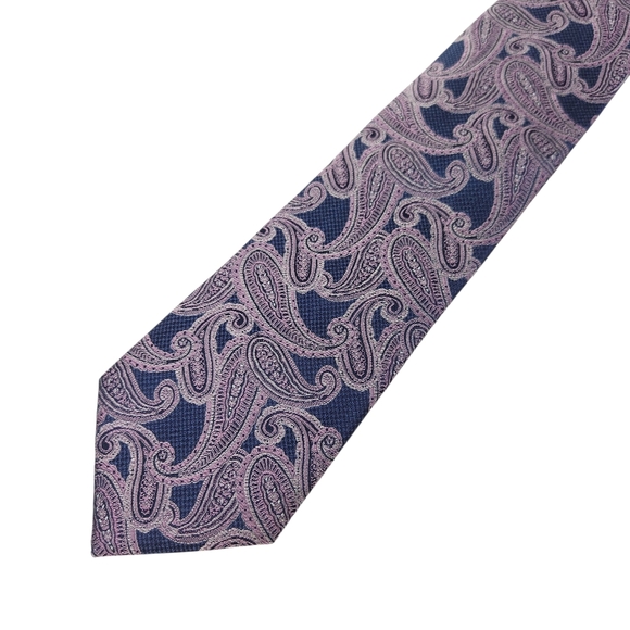 Silk Tie Pronto Uomo - Navy and Purple Paisley 3" Narrow Men's - Picture 2 of 6